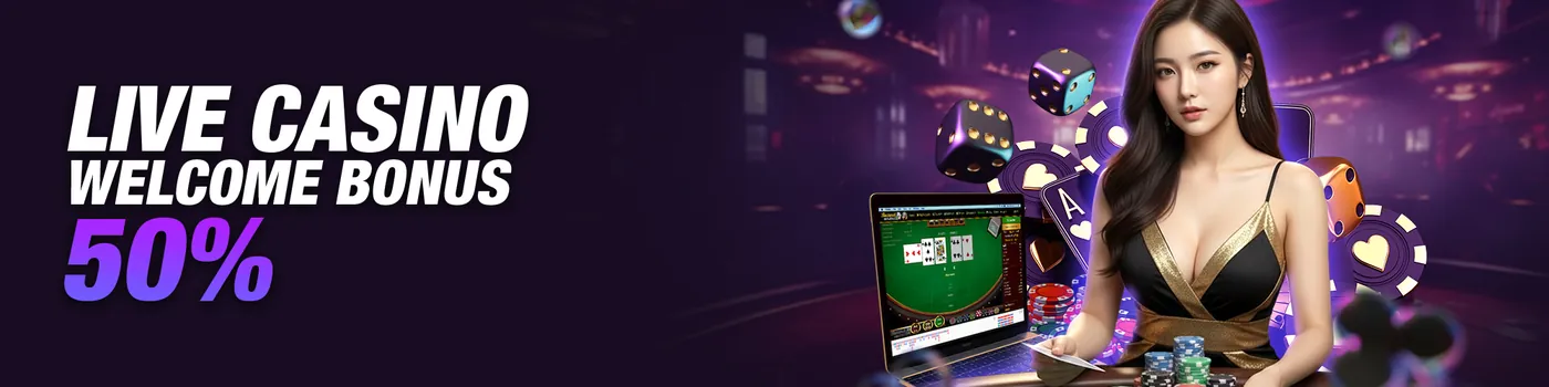 MCC888 50% live casino welcome bonus banner